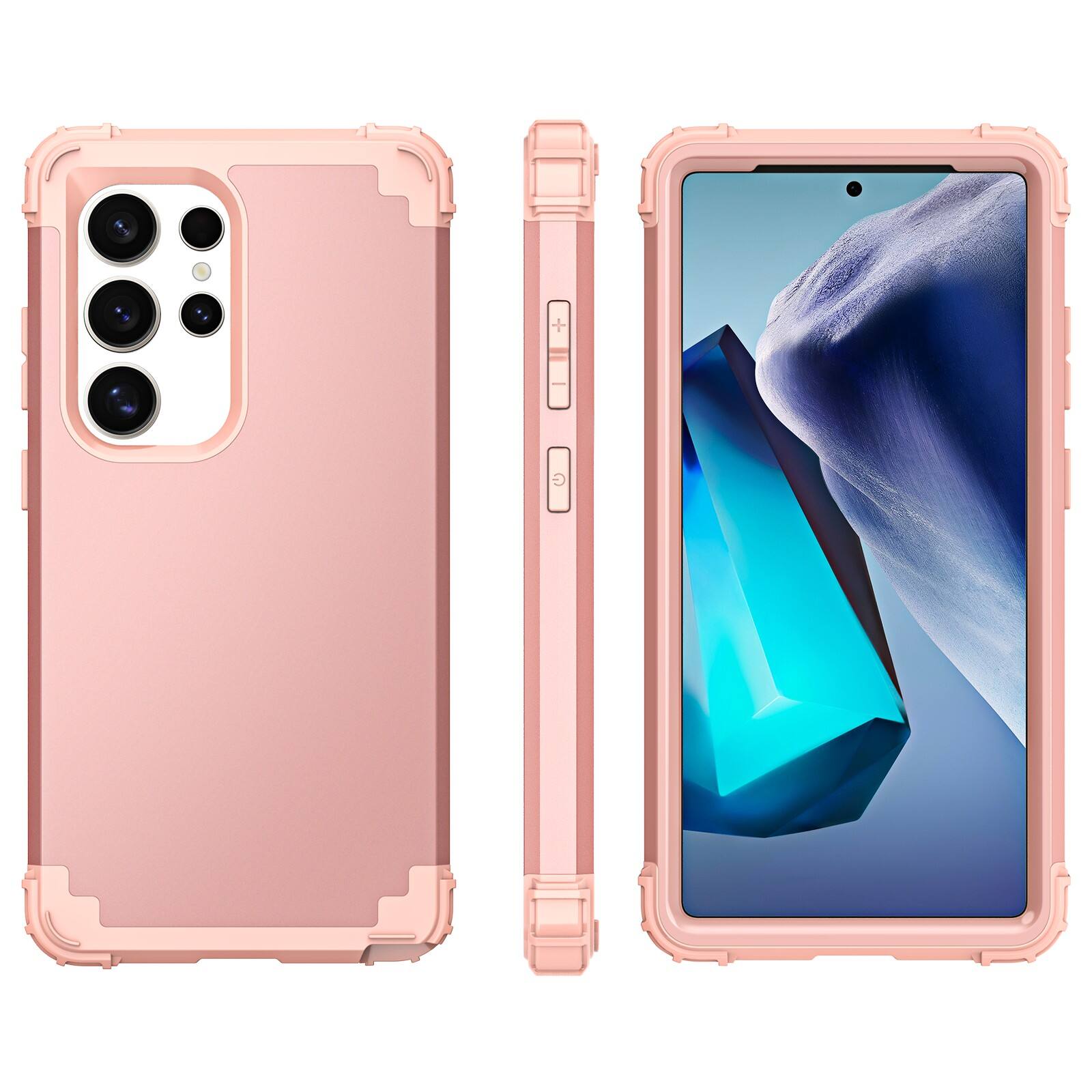 Alt View 1. Dteck - Rugged Case for Samsung Galaxy S25 Ultra,Shockproof Soft Silicone Bumper Hard PC Back Cover,3-Layers Protective Shell - Rosegold.