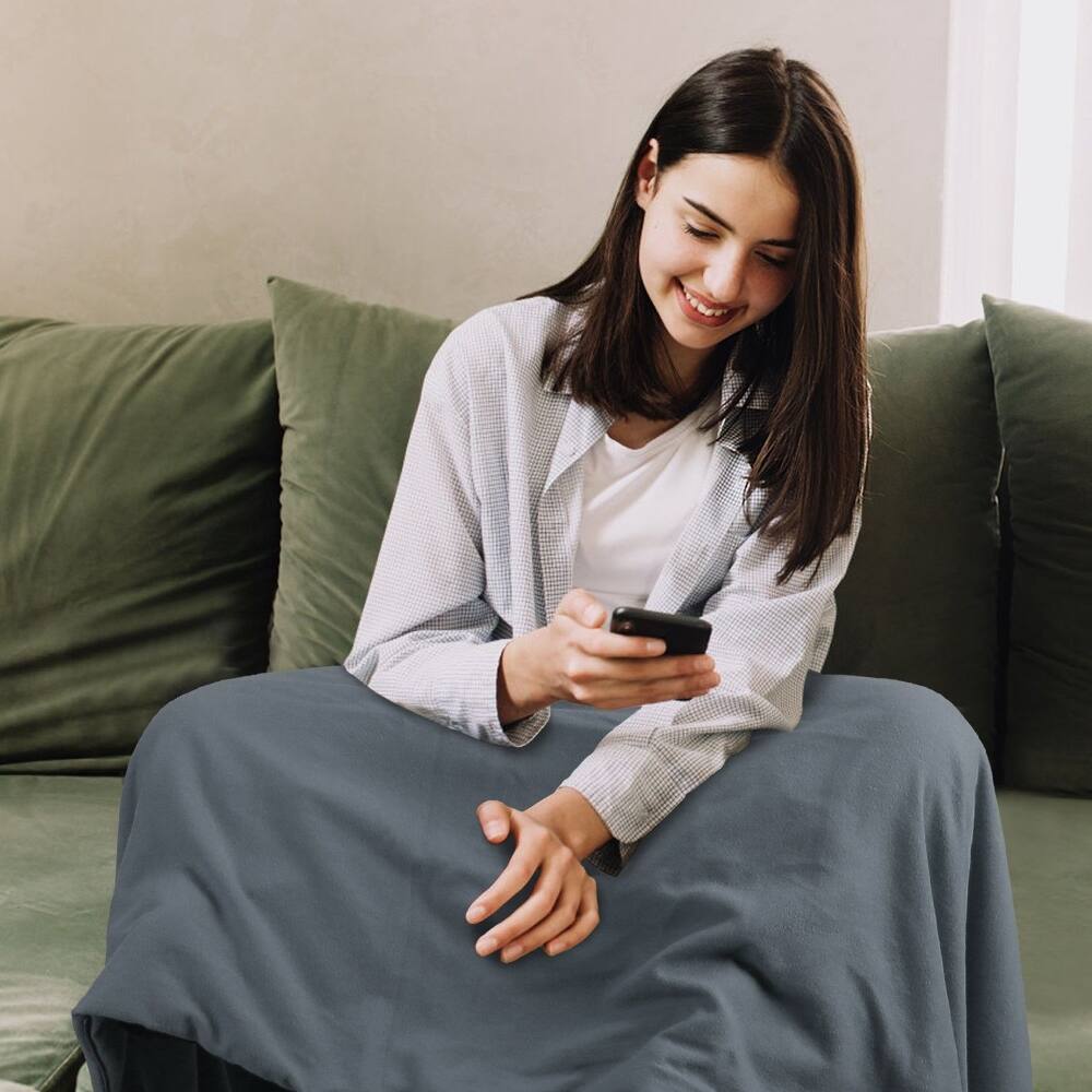Angle. Loheer - Loheer USB Heated Shawl Wearable Heating Blanket with Zipper 71x24in - Grey.