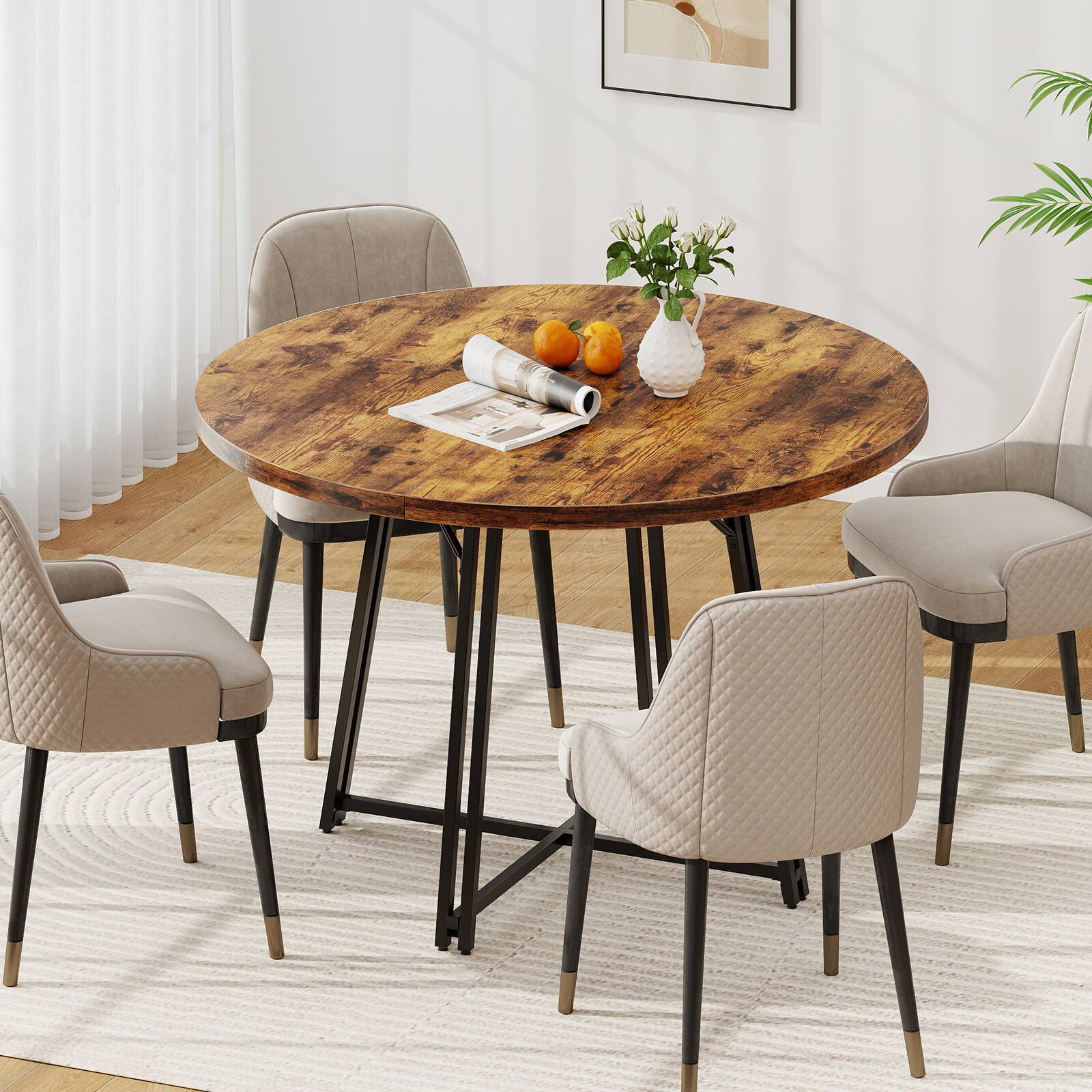 Alt View 7. Gymax - Gymax 47 Inch Dining Table w/8 Metal Supporting Legs & Cross Base for Dining Room - Brown.