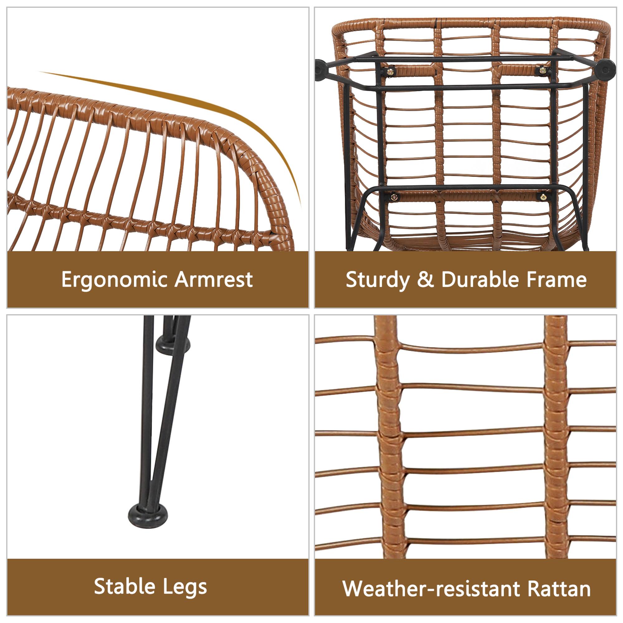- Ergonomic Armrest
- Sturdy & Durable Frame
- Stable Legs
- Weather-resistant Rattan
