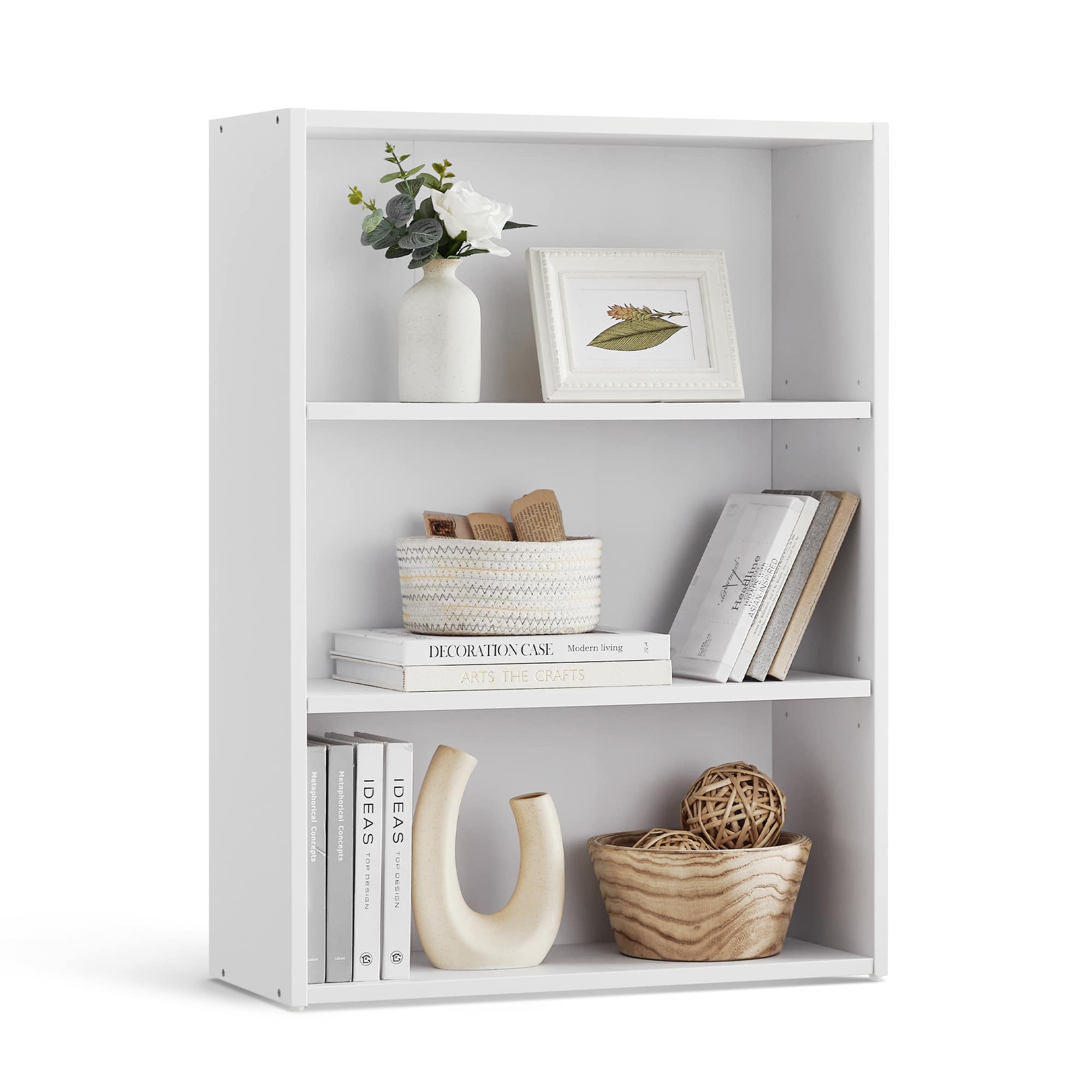 Songmics Home - 3-Tier Bookcase, Bookshelf with Adjustable Storage Shelves, Open Shelving - Cloud White