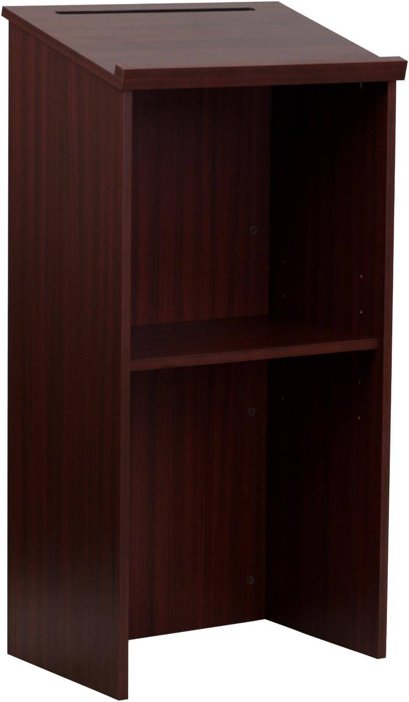 Front. AdirOffice - Podium Lectern, Wood Podium Presentation Lectern Stand with Storage Shelf - Mahogany.
