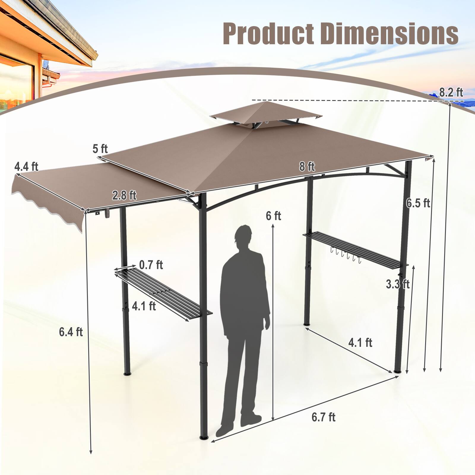 Product Dimensions: 8.2 ft, 4.4 ft, 5 ft, 8 ft, 2.8 ft, 6 ft, 6.5 ft, 0.7 ft, 3.3 ft, 4.1 ft, 6.4 ft, 4.1 ft, 6.7 ft