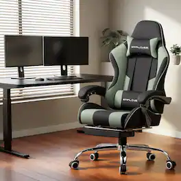 GTPlayer - Gaming Chair Breathable Fabric Computer Chair with Footrest and Lumbar Support - Green