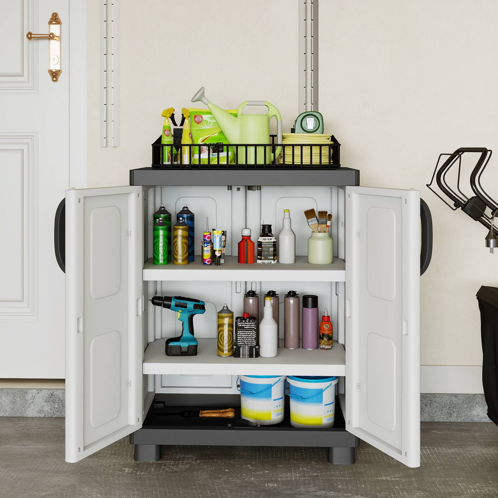 Alt View 4. Costway - Costway Storage Cabinet, Freestanding Buffet Cabinet Sideboard with 2 Doors and Shelves - Gray and White.