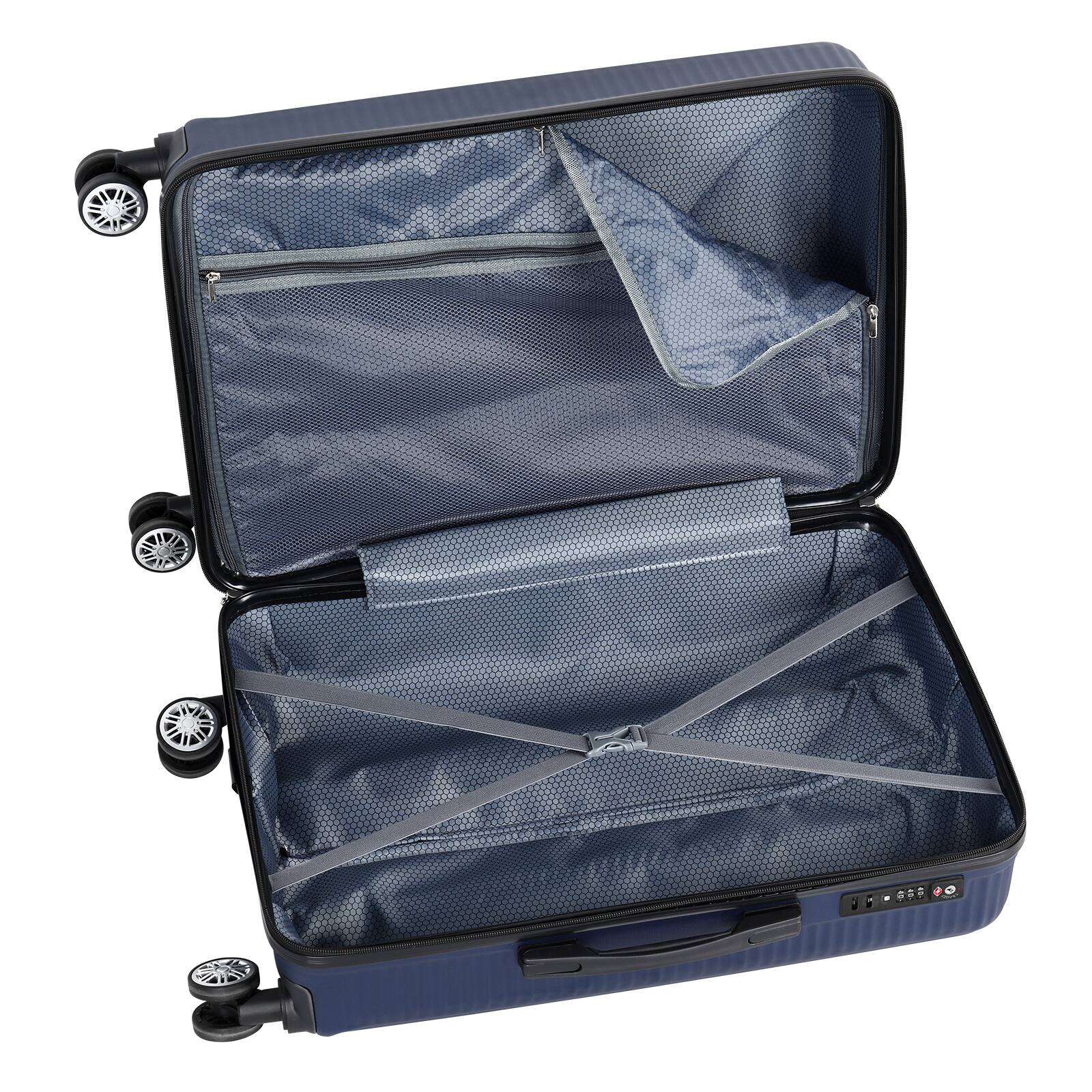 Left. Oumilen - 3-Piece Luggage Set (20/24/28 Inch) with TSA Lock, Durable ABS Hardcase Suitcases - Blue.