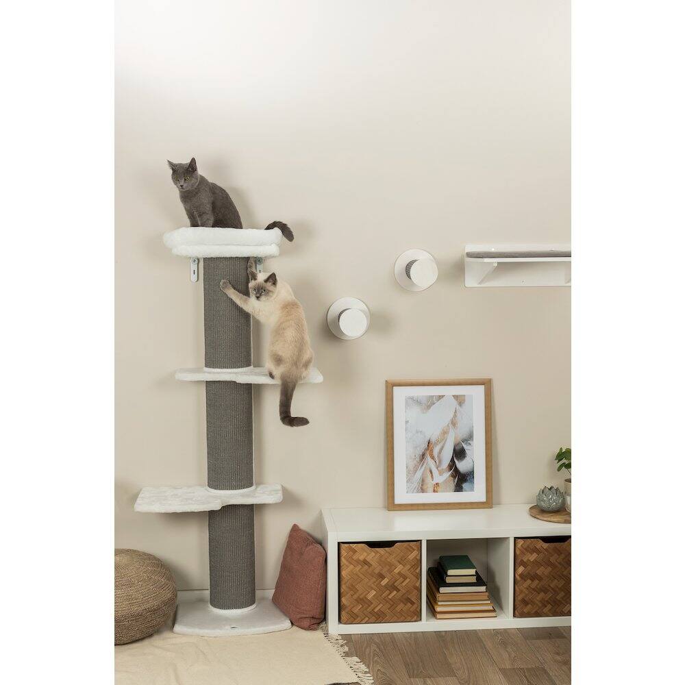 Back. TRIXIE - Acadia Plush & Sisal 3-Level 63" Cat Tree, Scratching Posts, Wall Brackets, Gray - White/Gray.