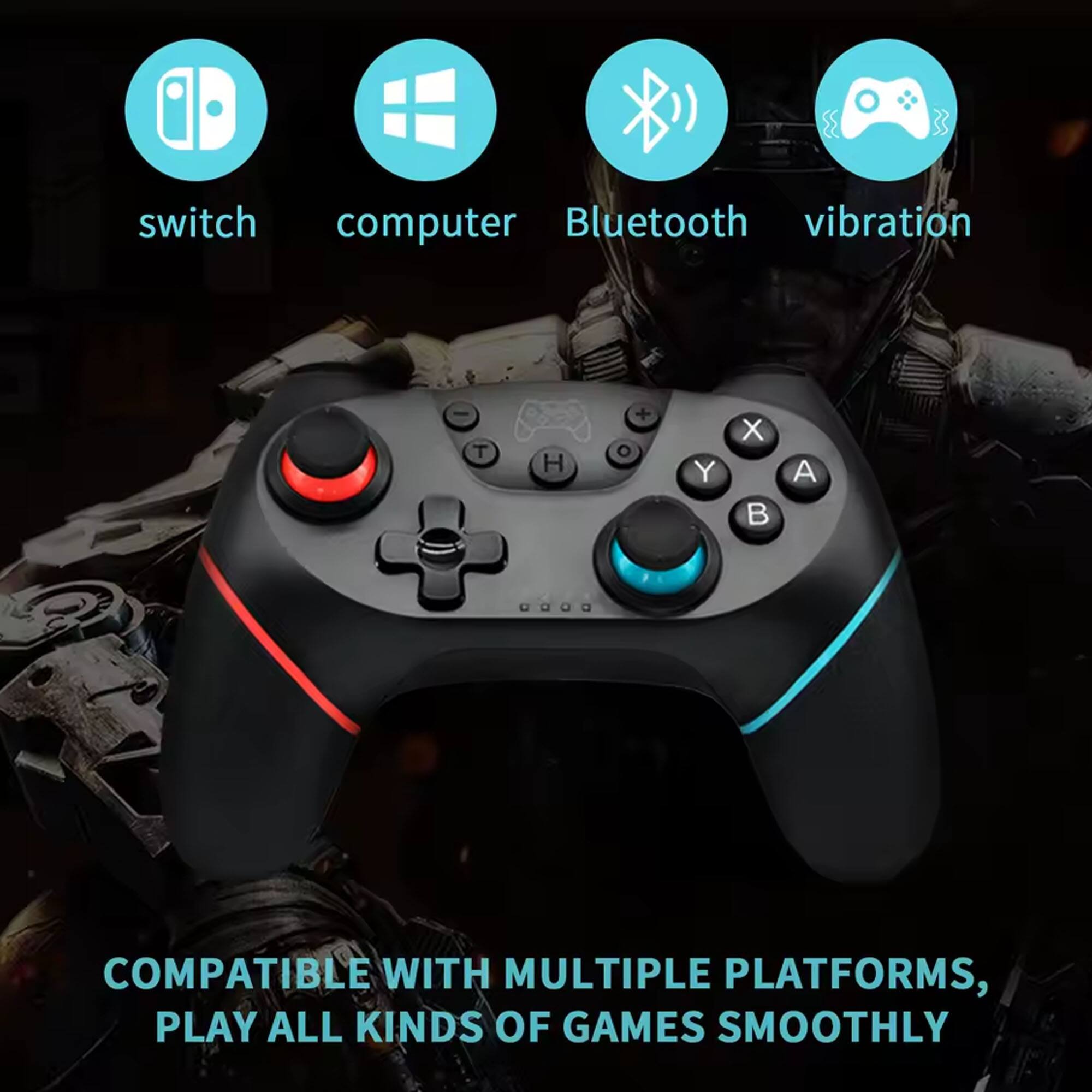 switch computer Bluetooth vibration - T H + o Y X  A .D COMPATIBLE WITH MULTIPLE PLATFORMS, PLAY ALL KINDS OF GAMES SMOOTHLY