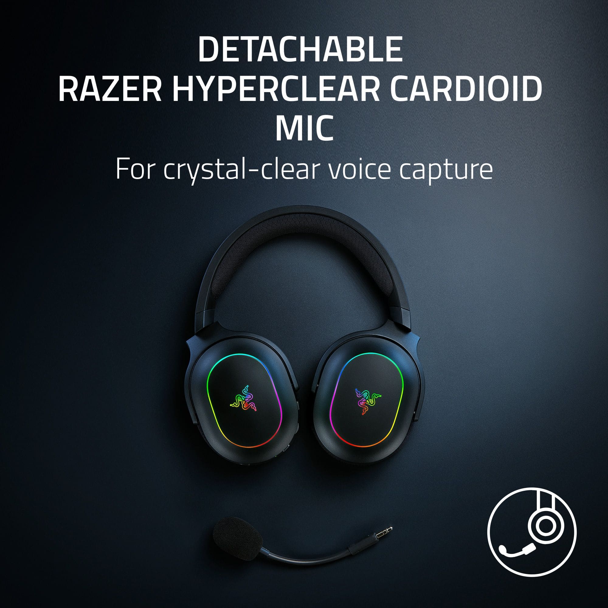 Detachable Razer Hyperclear Cardioid Mic for crystal-clear voice capture.