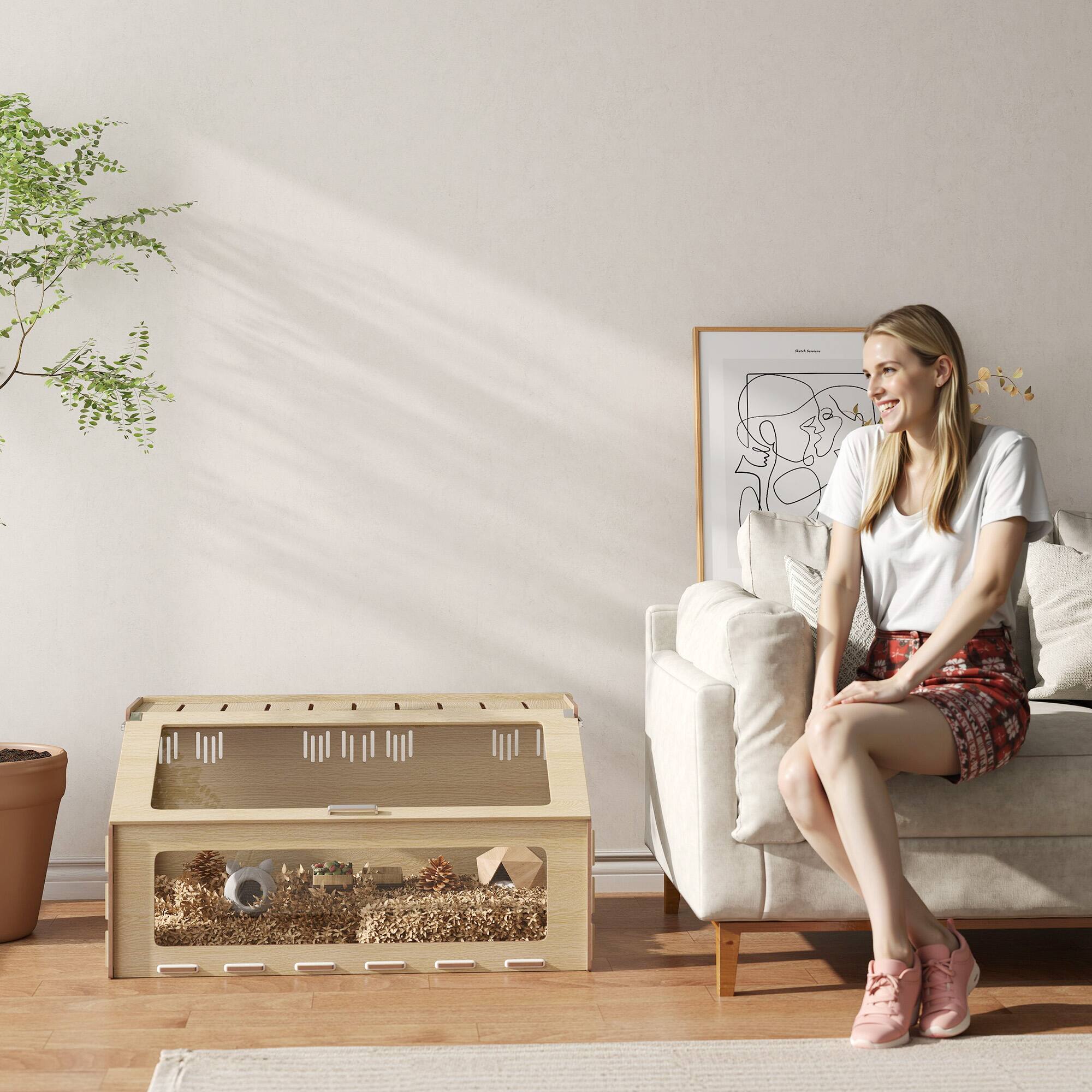 Alt View 8. Pawhut - inch Hamster Cage Habitat with Acrylic Window & Openable Top for Dwarf Hamster, Gerbil, Guinea Pig.