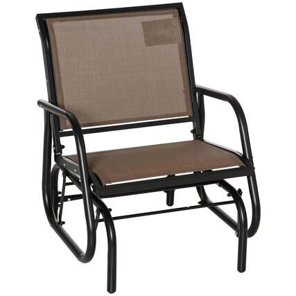 Front. Outsunny - Porch Glider, Metal Frame Swing Glider Chair with Breathable Mesh Fabric, Curved Armrests and Steel Frame for Garden - Brown.