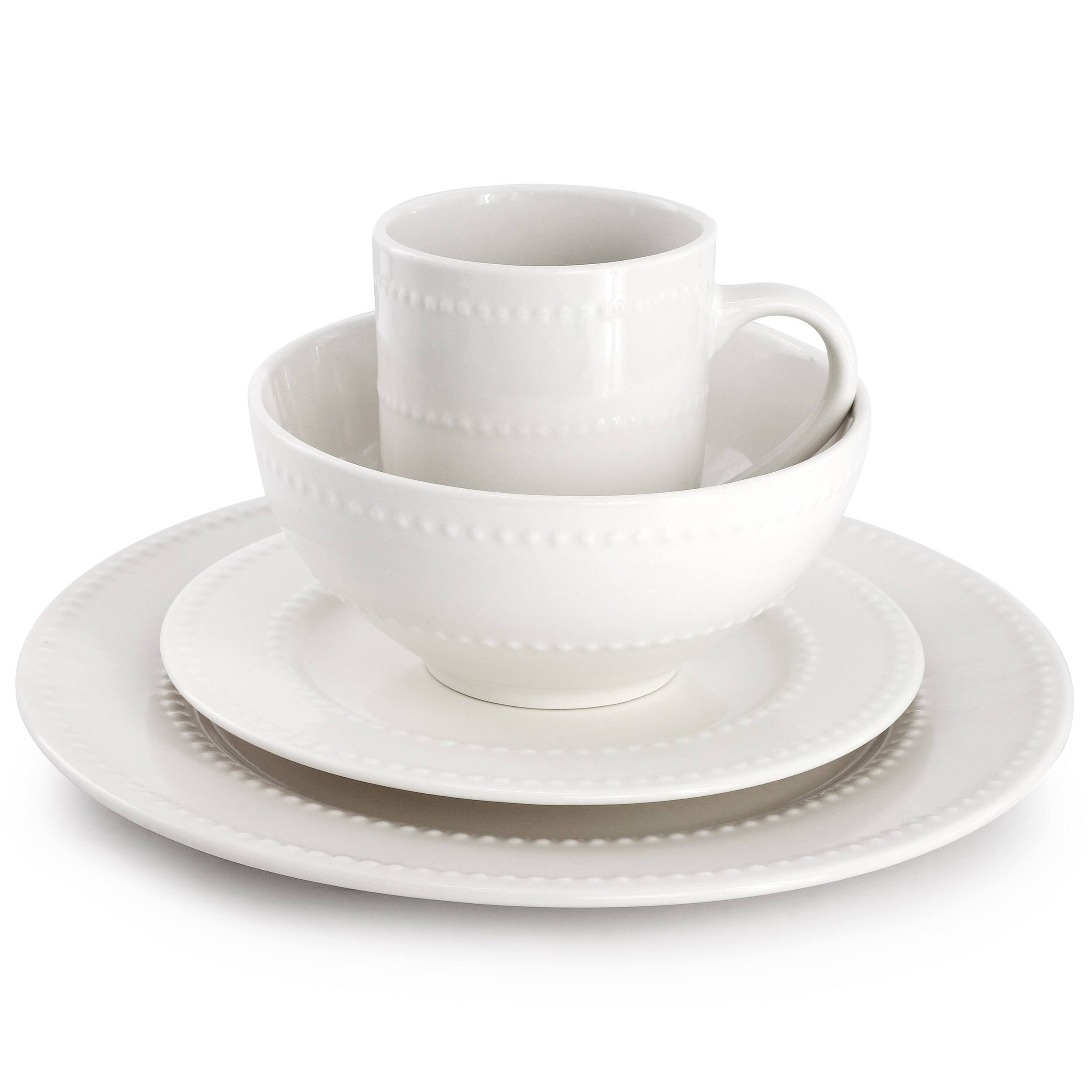 Angle. Elama - Elama Olevia 16 Piece Stoneware Dinnerware Set in White - White.