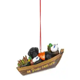 Ganz - The Duck Stops Here Black Lab In Boat Hunting Christmas Tree Ornament 4 inch - Brown