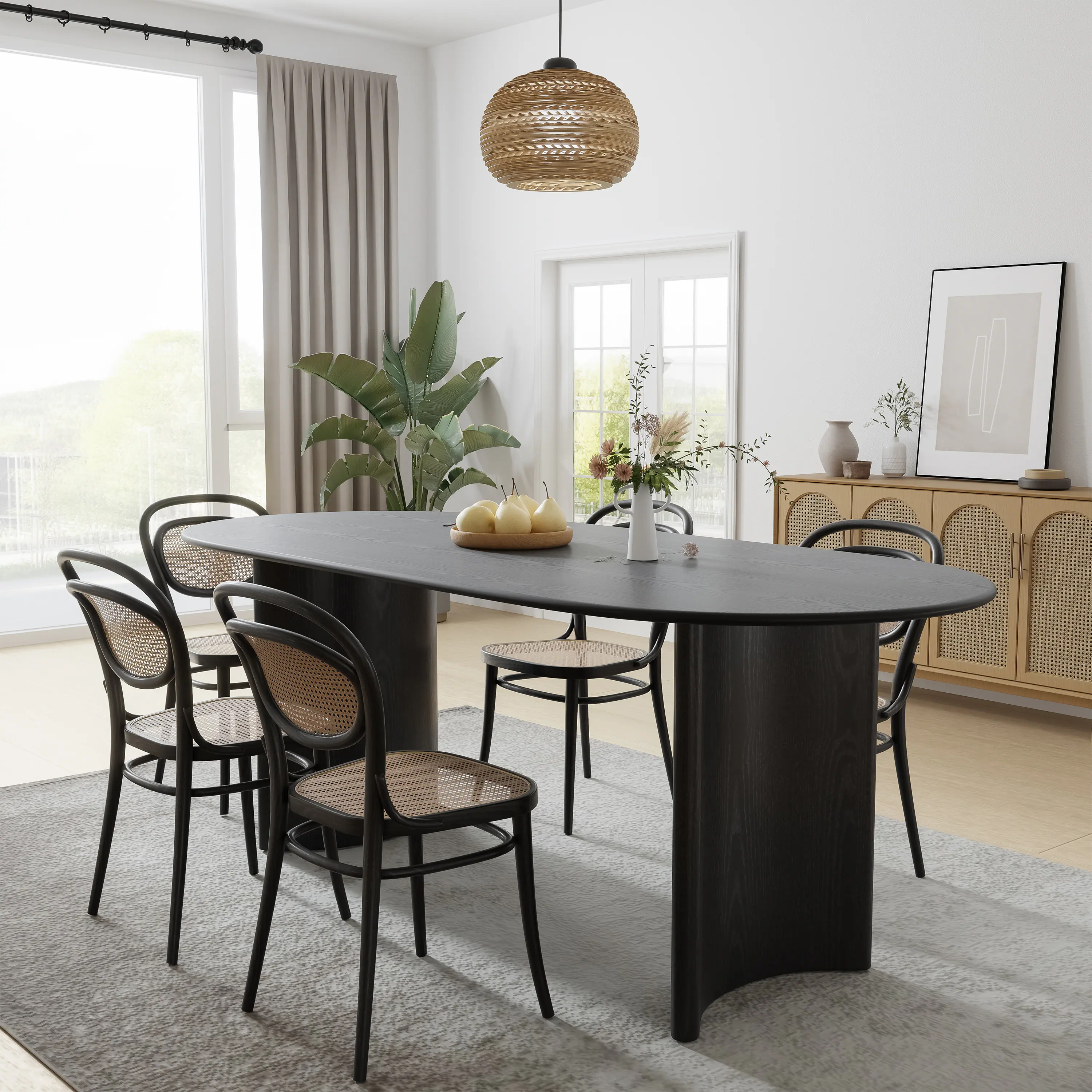 Lirago - 67" Oval Dining Table Solid Wood - Double Pedestal Kitchen Table Seats 6, Classic Dining Room Table for Home - Black