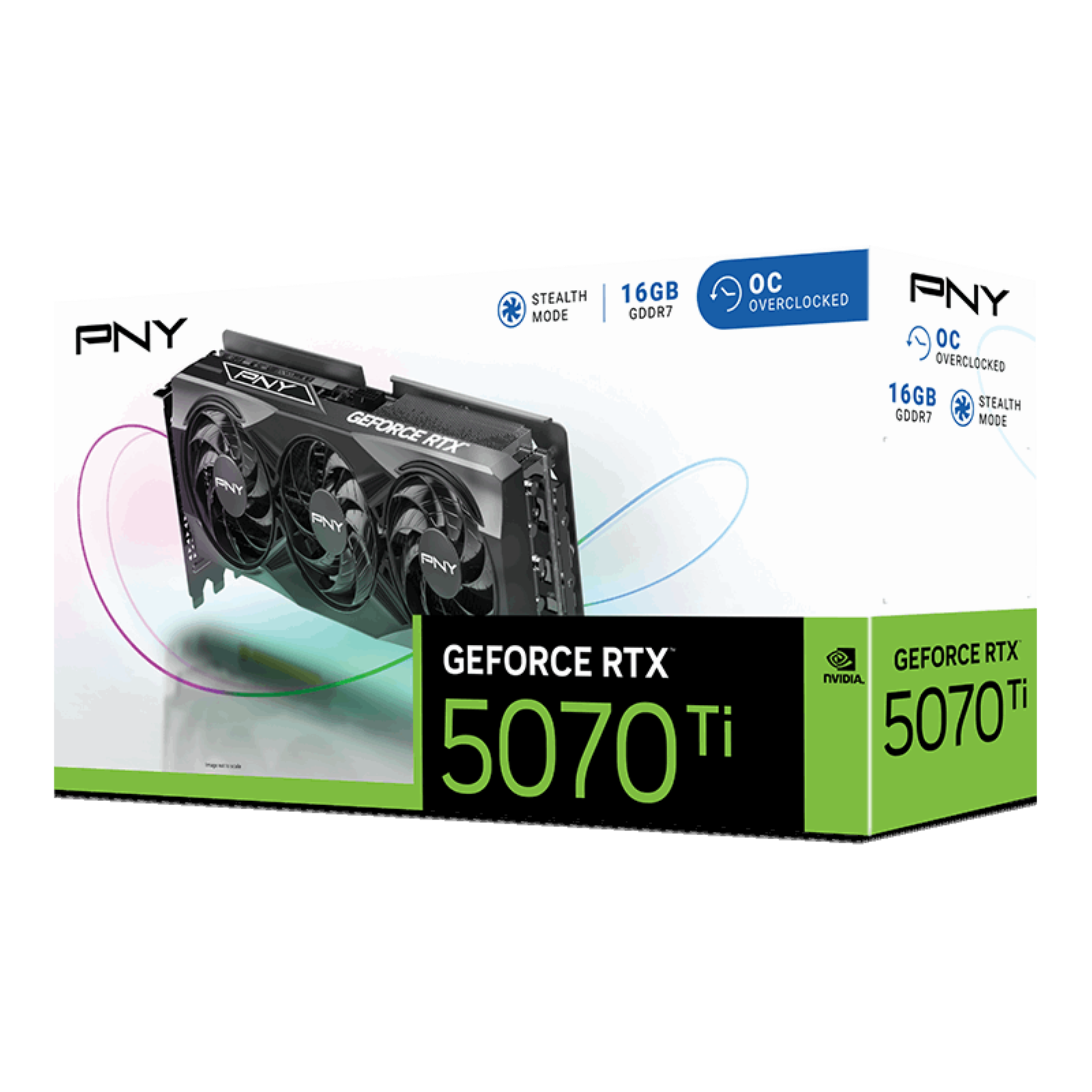 PNY  
GEFORCE RTX 5070 Ti  

STEALTH MODE  
16GB GDDR7  
OC OVERCLOCKED  

PNY  
GEFORCE RTX 5070 Ti  

STEALTH MODE  
16GB GDDR7  
OC OVERCLOCKED  

NVIDIA