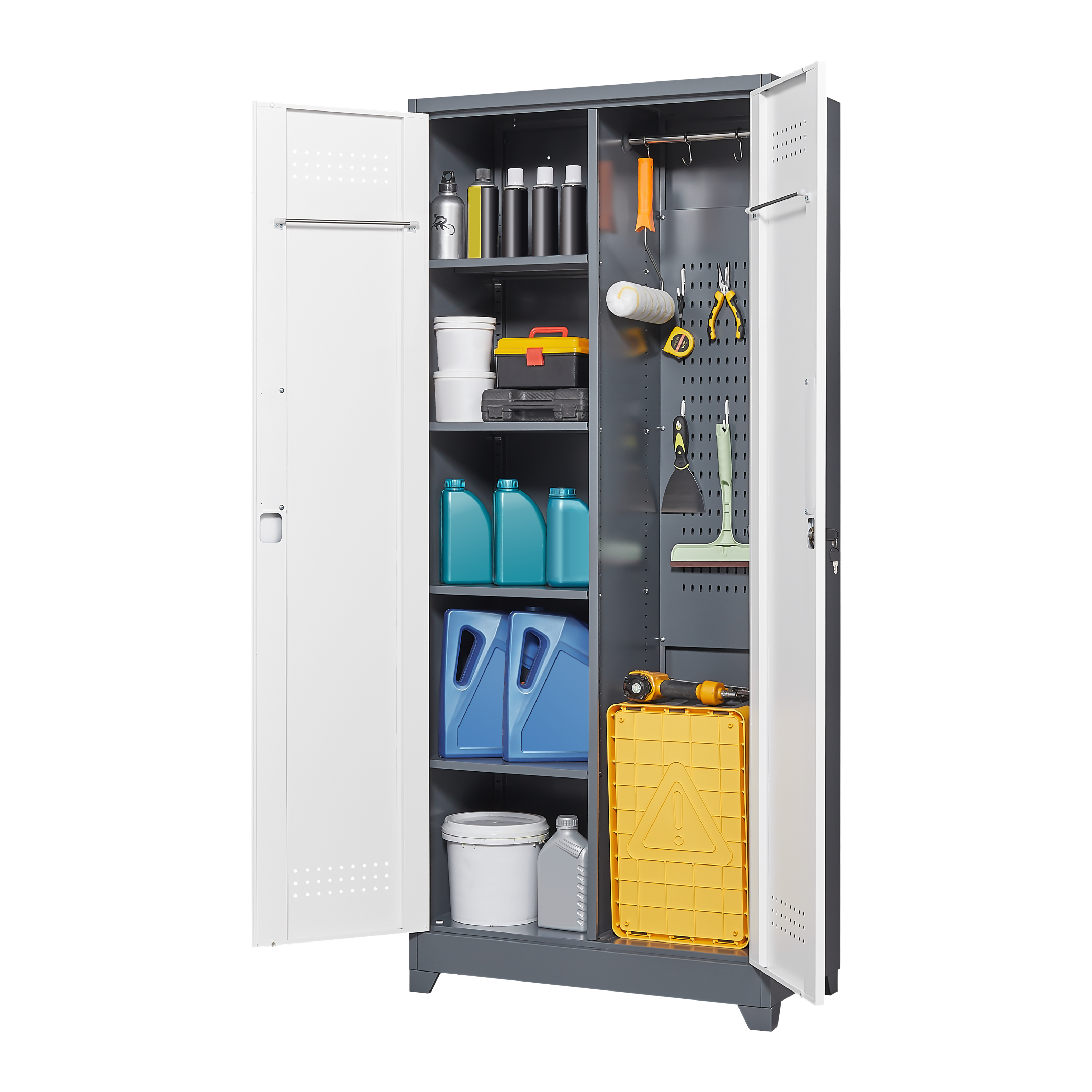 Alt View 1. GOODSILO - 72-Inch Heavy-Duty Steel Storage Cabinet with Locking Doors for Tools and Supplies - Grey+White.