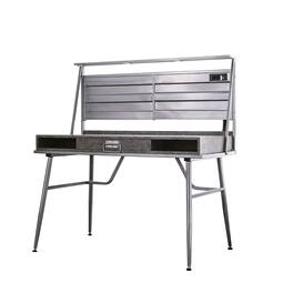 Manhattan Lane - Corrugated Back Metal Frame Desk with USB Docks - Gray and Silver