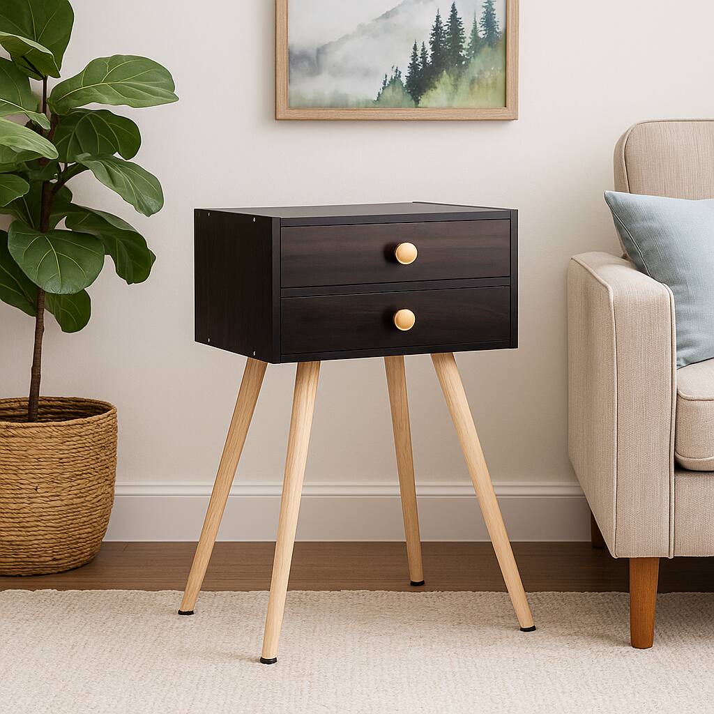 Hivvago - Vintage-Inspired Bedside Table with 2 Drawers - Brown