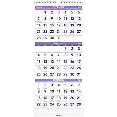 AT-A-GLANCE - 2026 12" x 27" Three-Month Wall Calendar - White/Purple