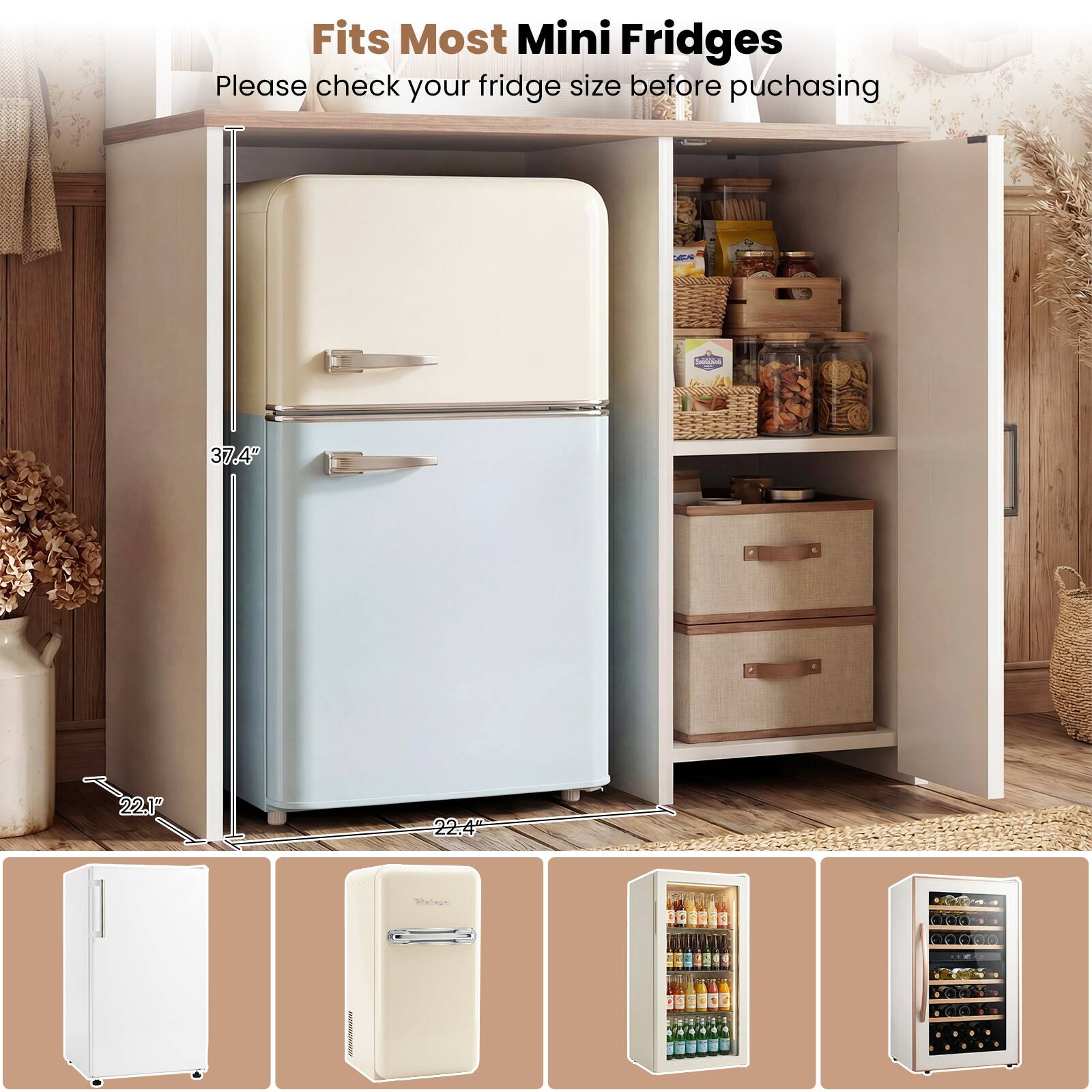 Fits Most Mini Fridges  
Please check your fridge size before purchasing  

37.4"  
22.1"  
22.4"