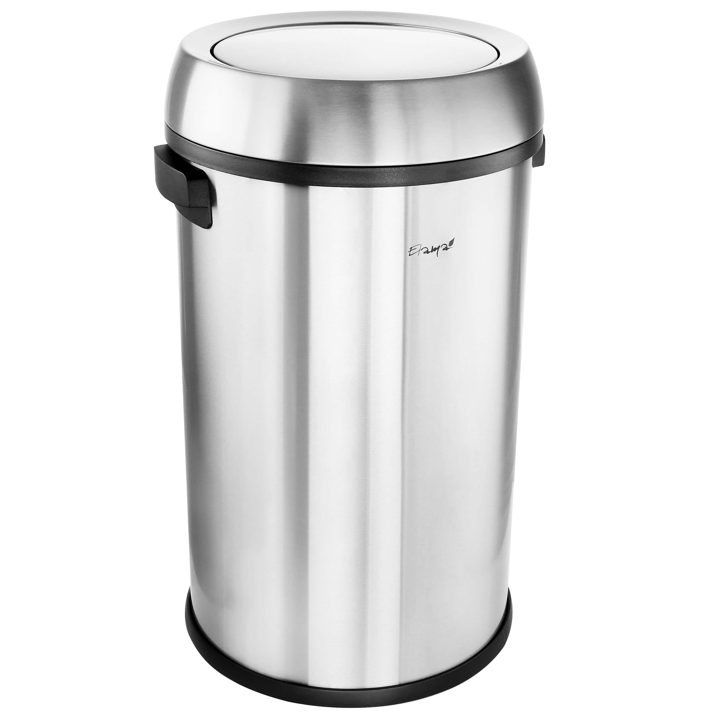 Elama - Large 17 Gallon Swing Lid Stainless Steel Cylindrical Trash Bin - Silver