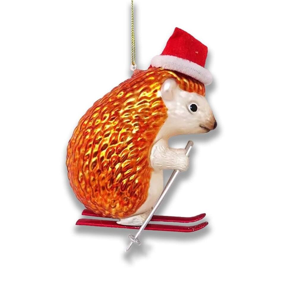 Left. OrnamentallyYou - Skiing Hedgehog Christmas Glass Ornament - Multi-colored.
