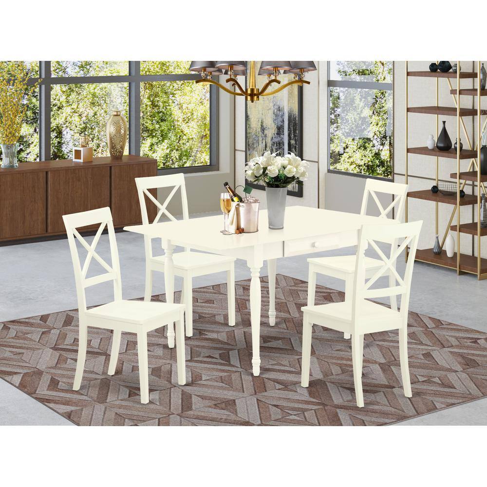 Angle. East West Furniture - Dining Room Set Linen White - Brown.
