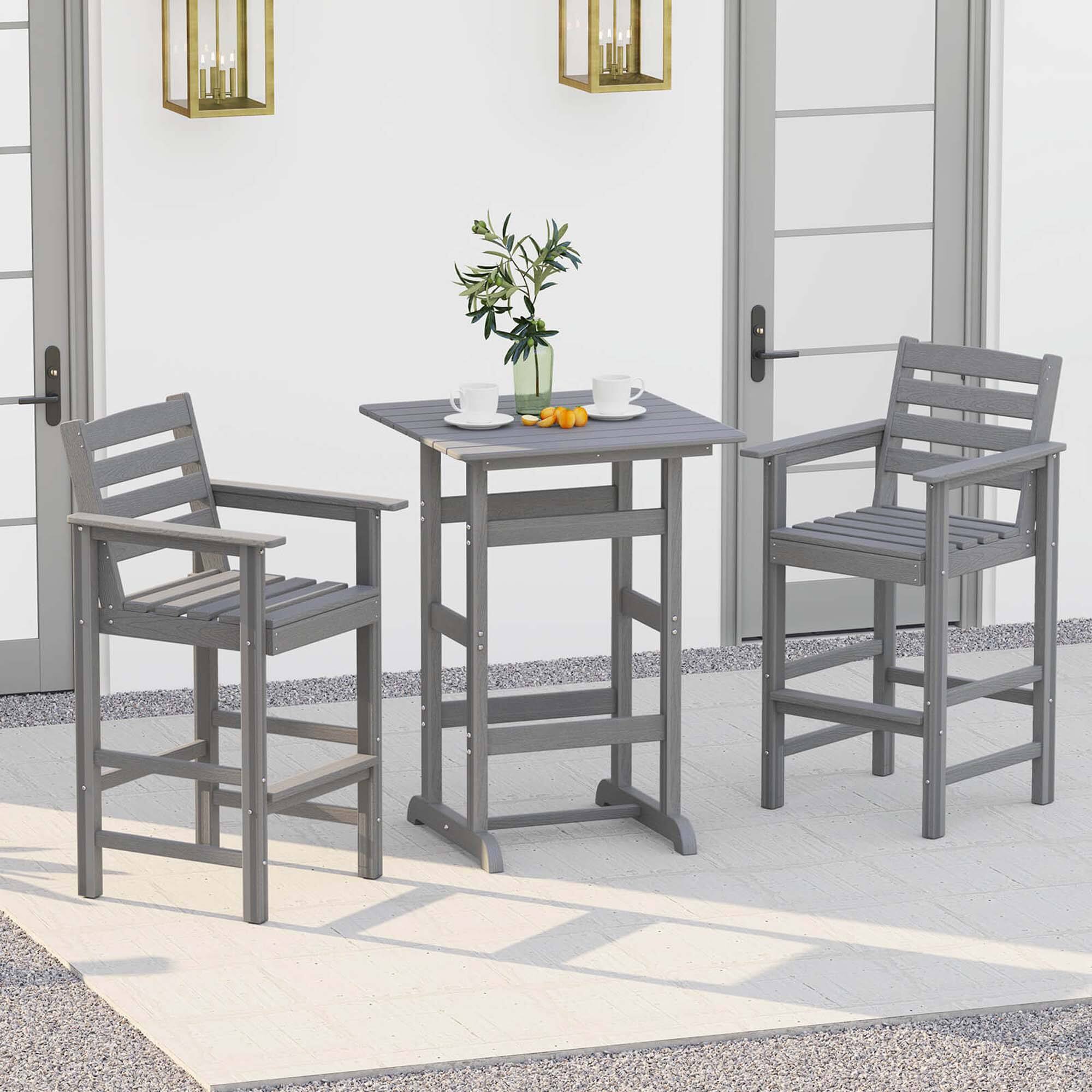 Alt View 1. Costway - Costway 3-Piece Patio HDPE Bar Set Armchairs with Square High-Top Table Footrest Backrest - Gray.