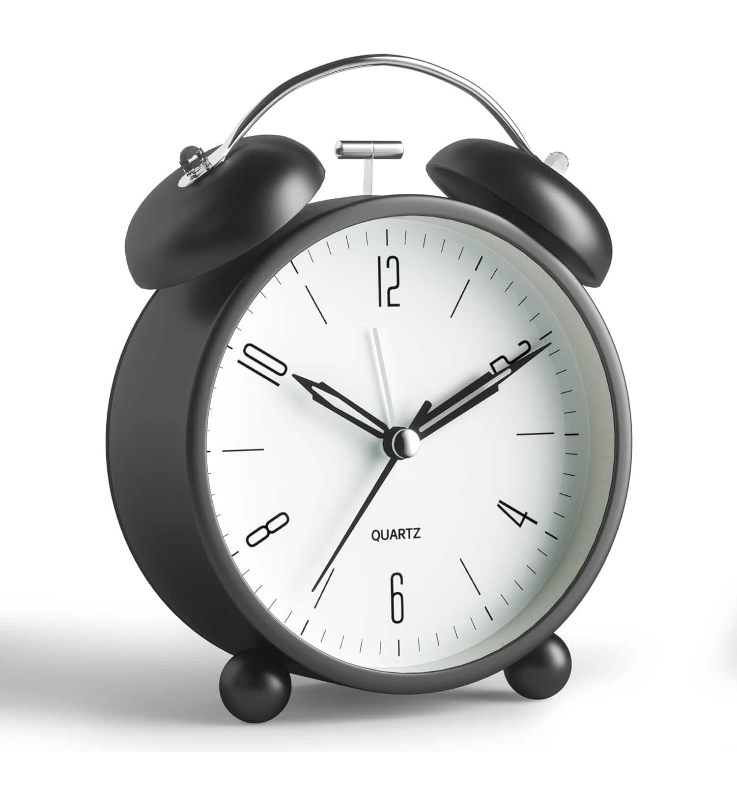 FINEAK - 4" Twin Bell Loud Silent Alarm Clock with Night Light, Battery Operated - Black