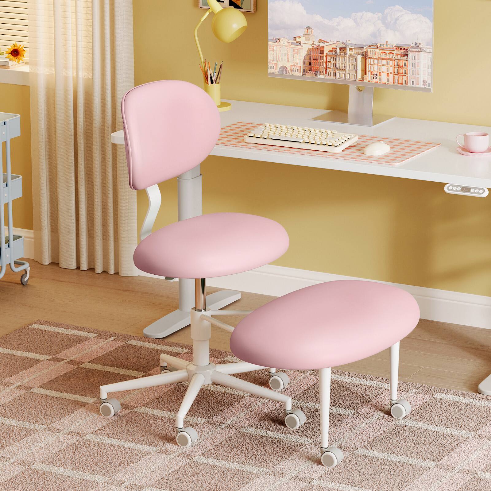 Pinmoco - Upholstered Office Chair Adjustable Height Ergonomic Office Chair with Lumbar Support and Wheels - Pink price history on PriceWatchPro