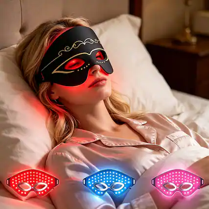 Front. Morfone - Reduces wrinkles around the eyes and relieves eye strain,3-mode red light eye care mask, light therapy, black 1 piece - Black.