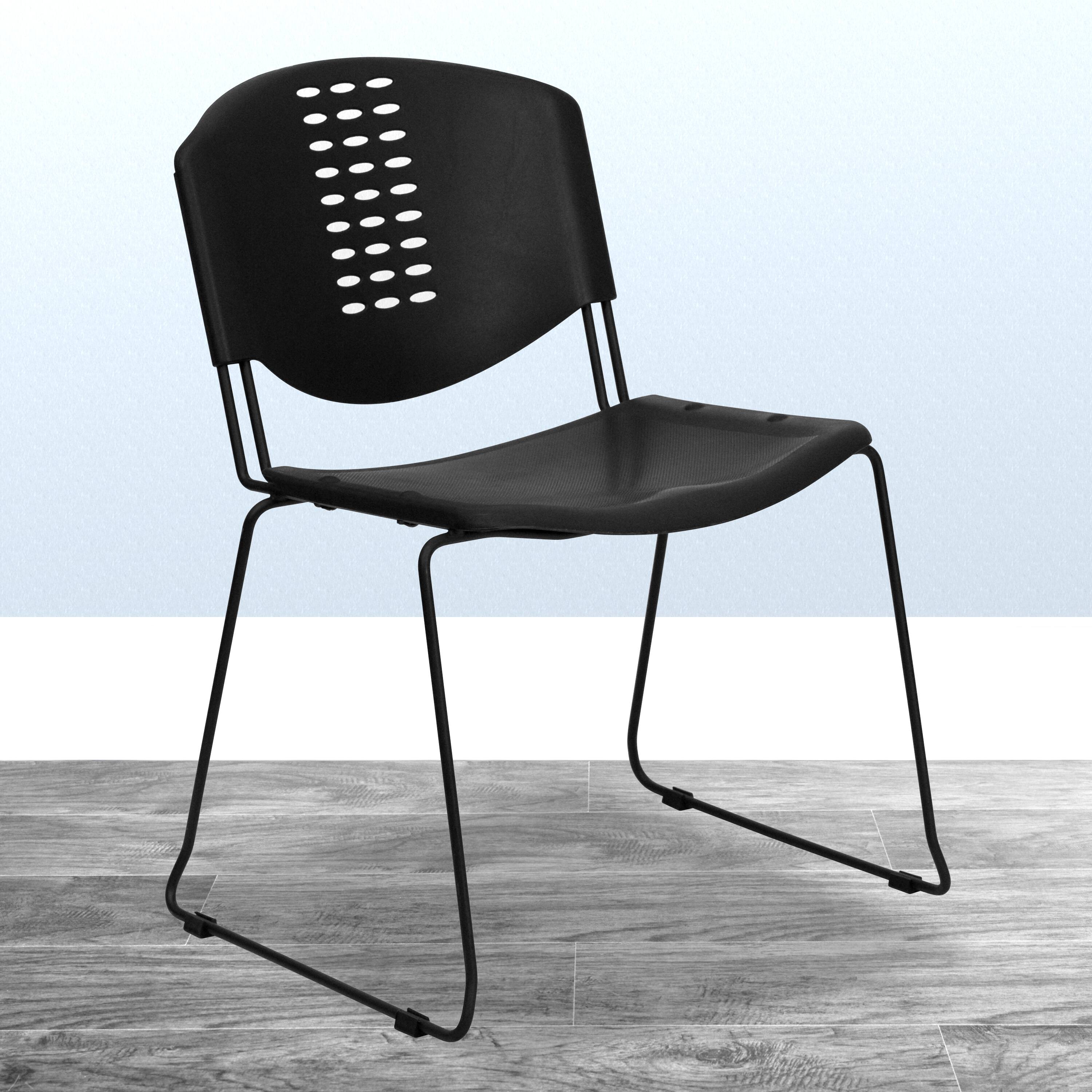 Alt View 1. Emma + Oliver - 400 lb. Capacity Plastic Stack Chair with Black Frame - Black.