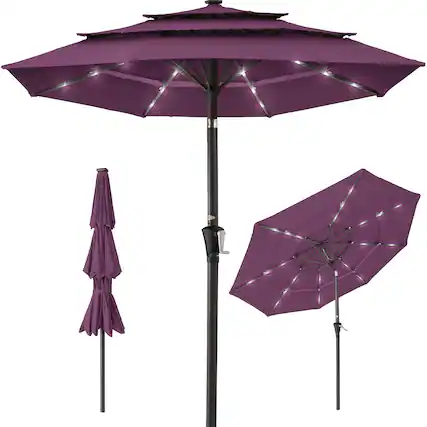 Front. Best Choice Products - Best Choice Products 10ft 3-Tier Solar Patio Umbrella w/ 24 LED Lights, Tilt Adjustment, Easy Crank - Amethyst Purple - Amethyst Purple.