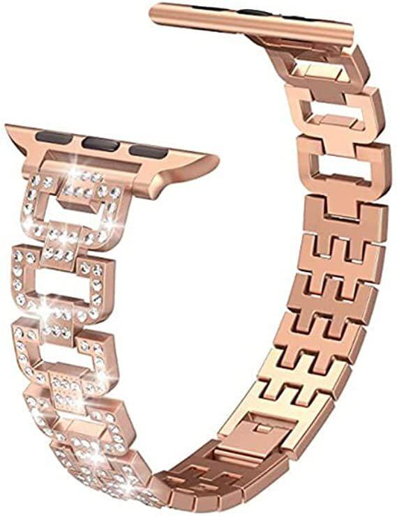 Angle. Worryfree Gadgets - Worryfree Gadgets Dressy D-Links Metal Band with Full Bling Links for Apple Watch 42/44/45/49mm-Rose Gold - Rose Gold.