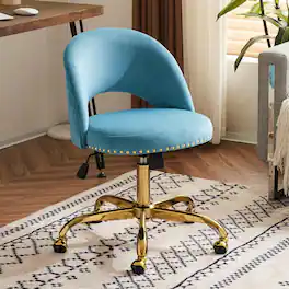 Winado - Modern Velvet Cute Desk Chair with Wheels,Gold Base/Studs, Comfy Armless Swivel Vanity Task Nail Tech Chair for Bedroom - Cruising Blue
