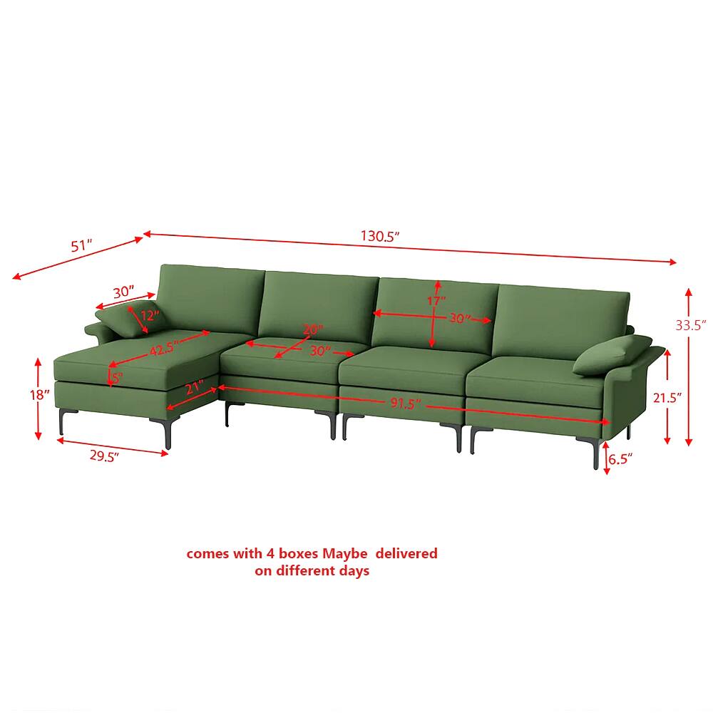Left. Hivvago - Spacious L-Shaped Sectional Couch with Reversible Chaise Lounge - Army Green.