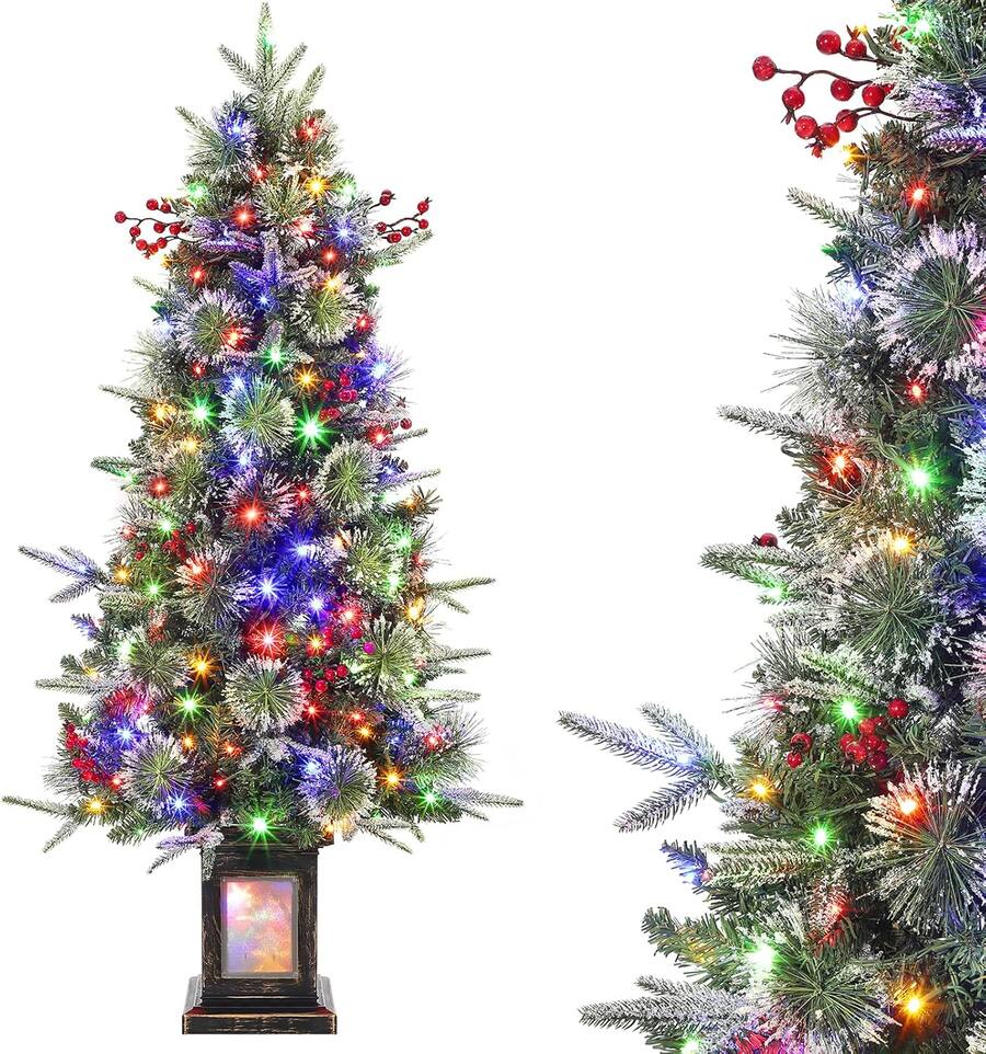 Qeetex 4.5 Prelit Christmas Xmas Tree Flocked Snow 150 LED Lights Two ...