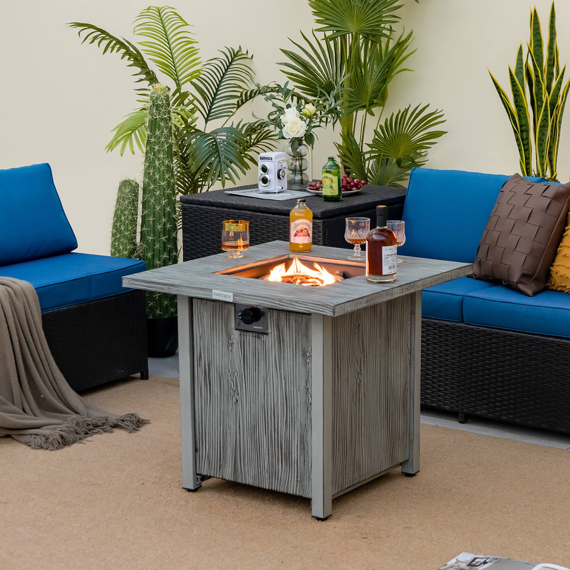 Alt View 3. Costway - Costway 28" Patio Square Fire Pit Table 40,000 BTU Propane Gas Table with Lid & Lava Rocks - Grey.