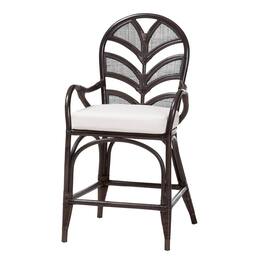 bali & pari - Niven Natural Rattan Counter Stool with Cushion - Handwoven Wicker Accent Stool with Banana Leaf Backrest Design - Espresso