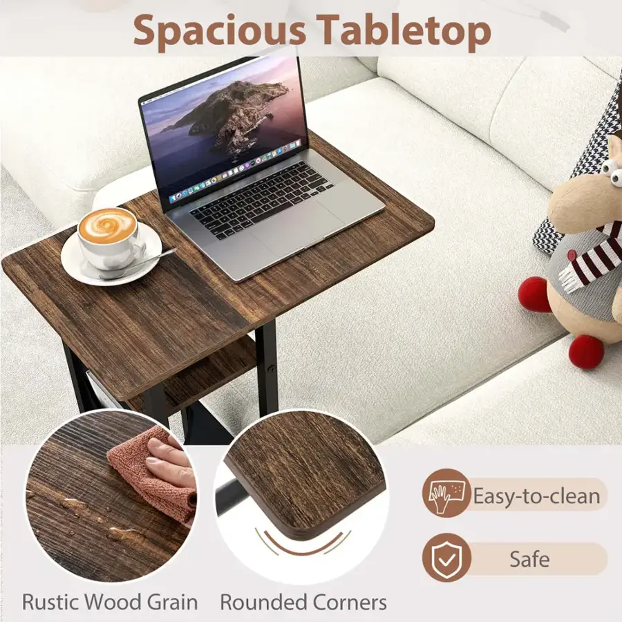 Spacious Tabletop - Easy-to-clean - Safe - Rustic Wood Grain - Rounded Corners
