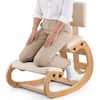 Front. VEVOR - Ergonomic Kneeling Chair, Wooden Posture Knee Chair with Adjustable Thick Foam Cushions, Backrest and Wood Frame - Natural wood frame + off-white pad.