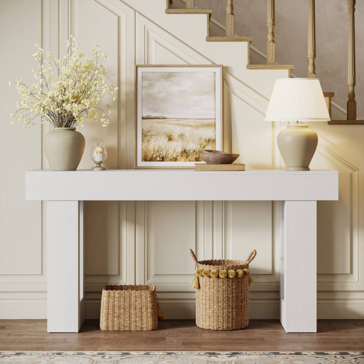 Back. Tribesigns - Console Table with Engineered Wood Construction and Rectangular Top for Entryway, Hallway and Living Room - White.