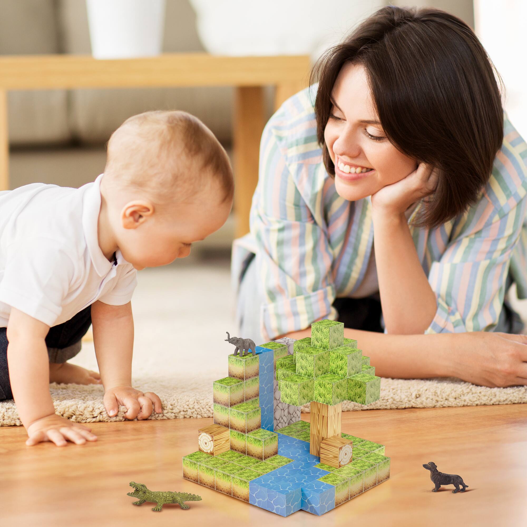 Left. Contixo - 145-Piece Magnetic Cube Set for STEM Learning, Creative Play & Motor Skill Development.