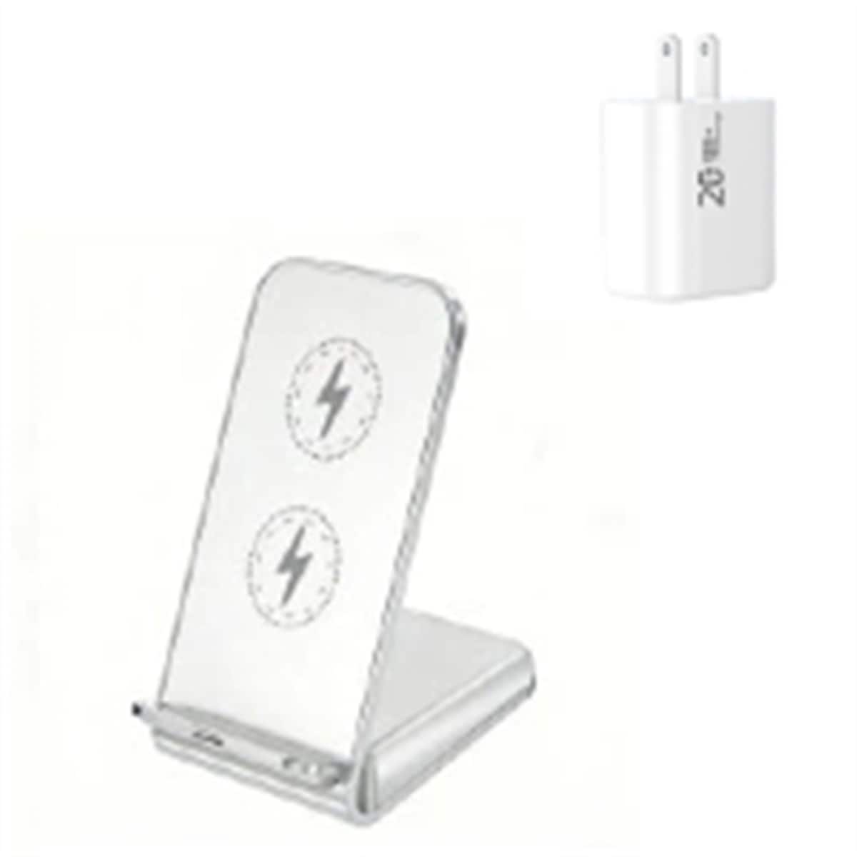 SKRAN - 15W Desk Phone Stand with Charging Port - Horizontal and Vertical Dual-Use Fast Charging Wireless Charger for Phone - White