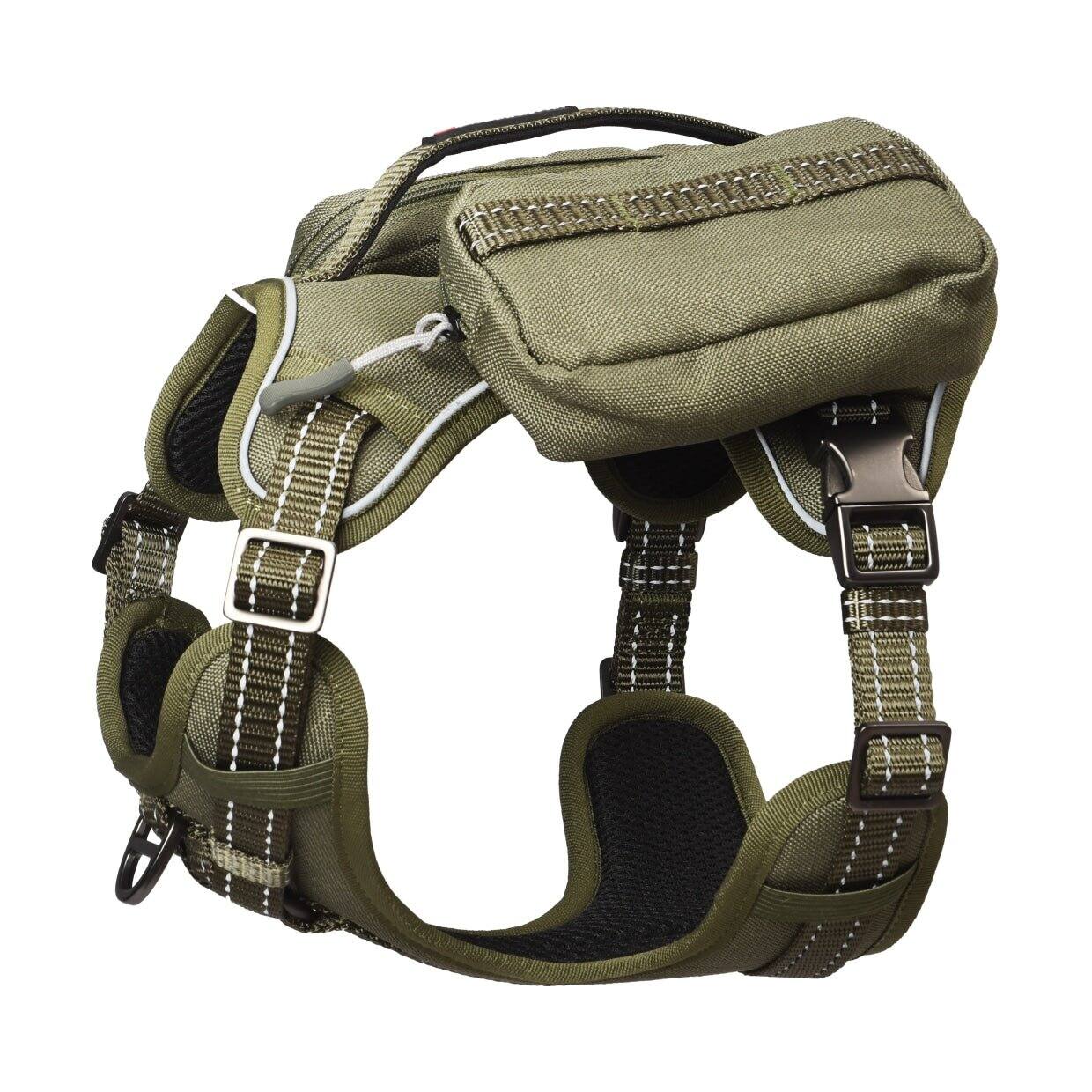 Front. PET MARVEL - PET MARVEL High-Perfomance Tactical Dog Harness with Backpack, No Pull Front Clip & Metal Buckles, Army Green S - Army Green.