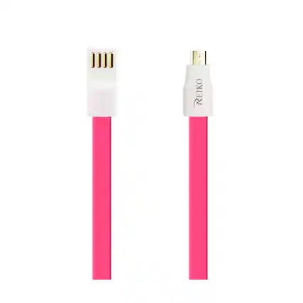Front. Reiko - Flat Magnetic Gold Plated Micro Usb Data Cable 0.7 Foot In Hot Pink - Pink.