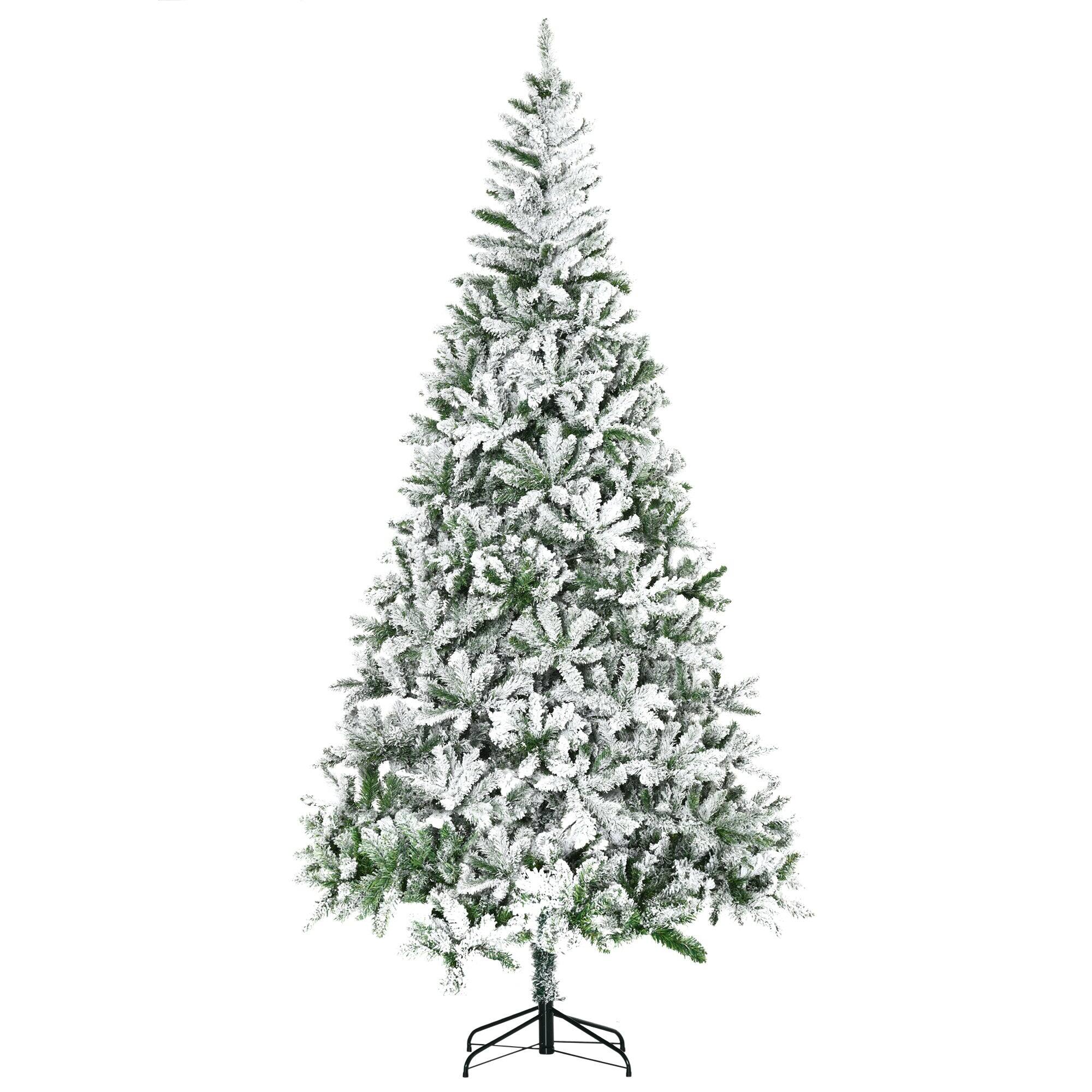 Alt View 6. BreeBe - 9 ft Tall Unlit Snow Flocked Pine Artificial Christmas Tree with Realistic Branches - Green.