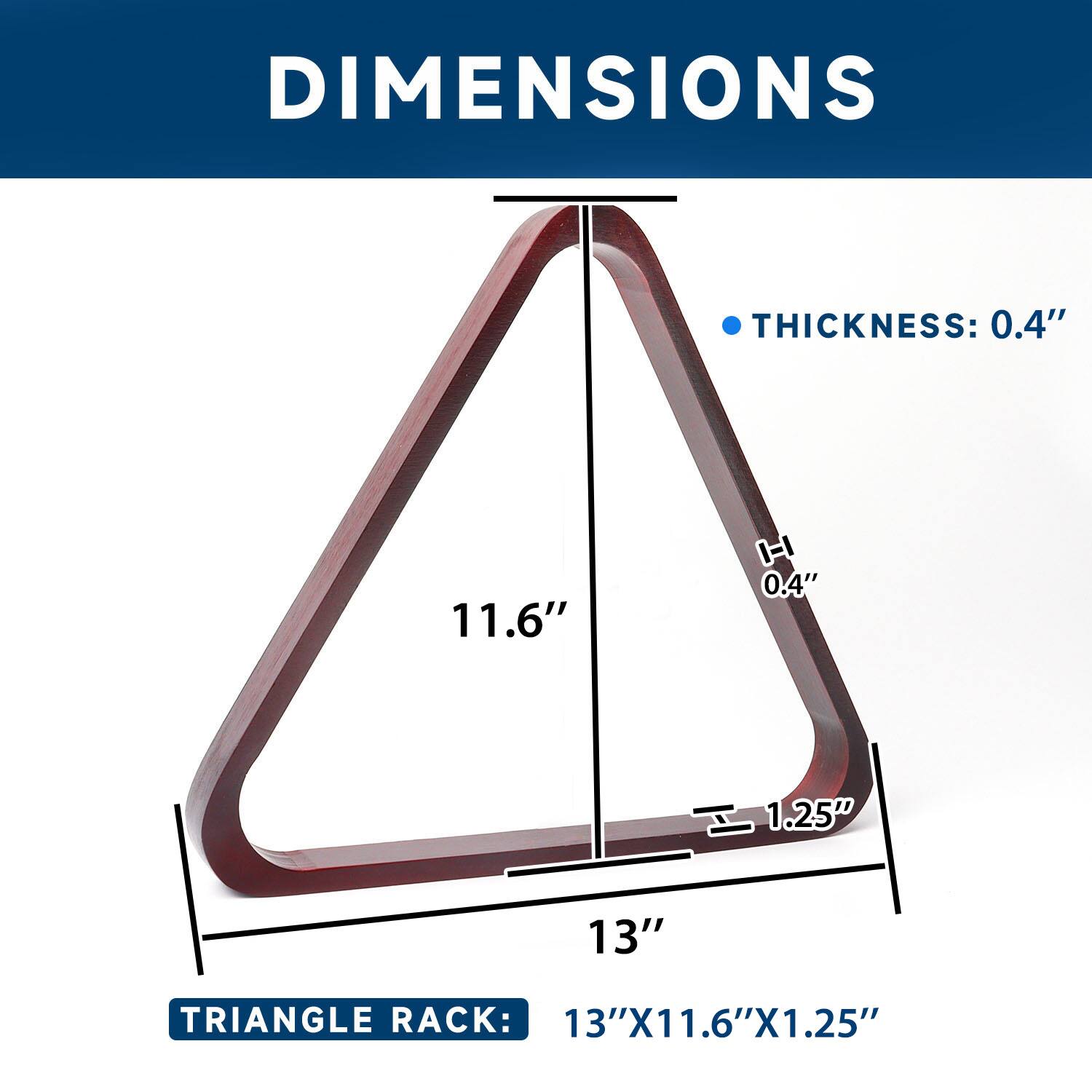 DIMENSIONS, THICKNESS: 0.4", 11.6", 1.25", 13", TRIANGLE RACK: 13"X11.6"X1.25"