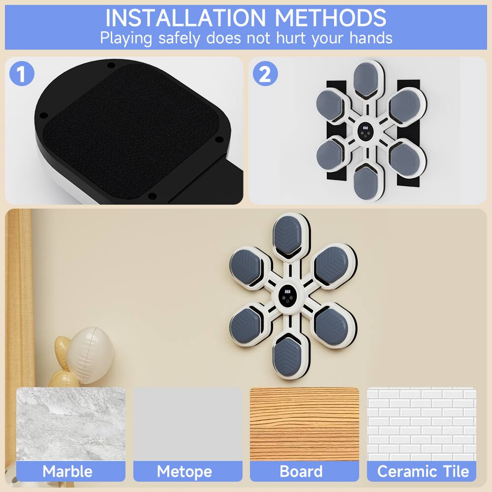 **Installation Methods**  
Playing safely does not hurt your hands

1.  
2.

- Marble
- Metope
- Board
- Ceramic Tile