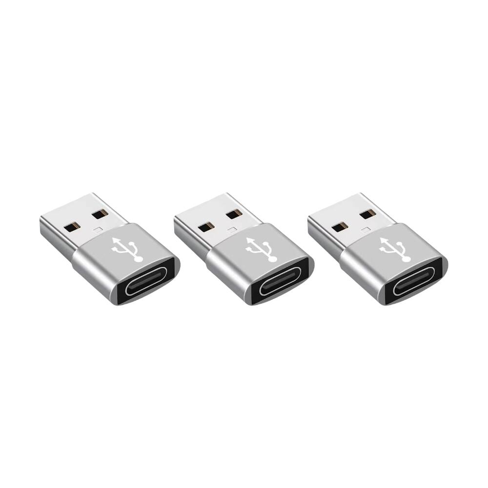 Front. Qixxronics - Usb To Usb C Adapter 3 Pack,Usb To Usbc-C Adapter,Usb To C Adapter,Usbc To Usb - Silver.